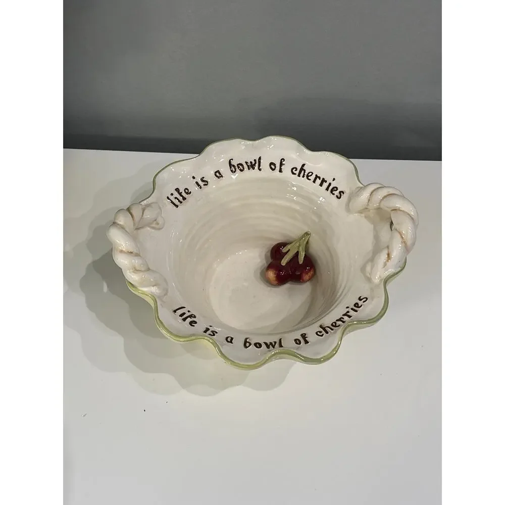 Grasslands Road Art Pottery Life is a Bowl of Cherries Ceramic Bowl Basket